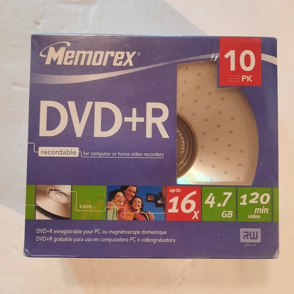 Memorex DVD+R 10 Pack With Slim Cases ~ Up To 16x 4.7 GB 120 min ~ NEW & SEALED - Picture 3 of 6